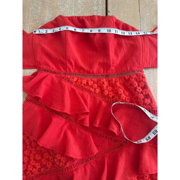 Selfie Leslie Aramis Strapless Lace & Ruffle Detail Dress Red Sz M Christmas - Picture 12 of 14